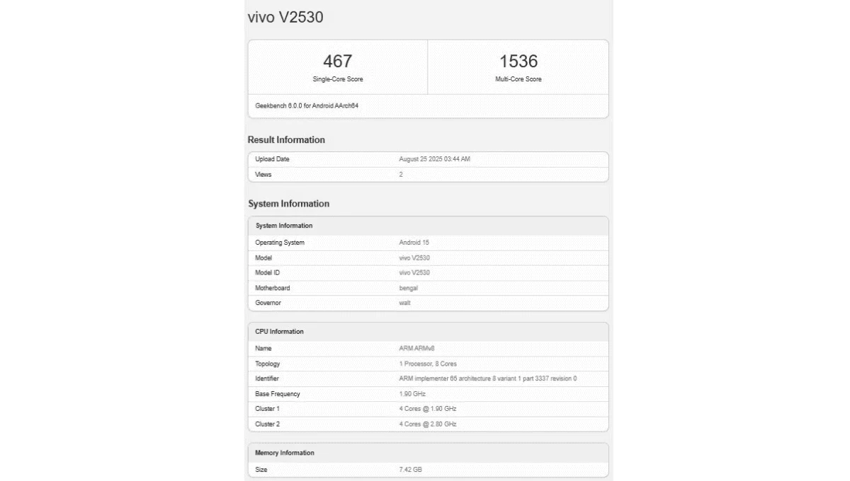 vivo V60 Lite Price: Geekbench पर हुआ चिपसेट और फीचर्स का खुलासा